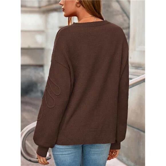 ✨ Women’s Oversized Ribbed Knit Sweater | Crewneck Leaf Stitch Pullover ✨ - Picture 4 of 5